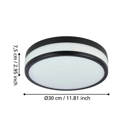 LED PALERMO 30 Cm Siyah Tavan Armatürü Ip44