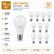 E-27 10 Watt 3000 K LED AMPUL / 10'lu Set