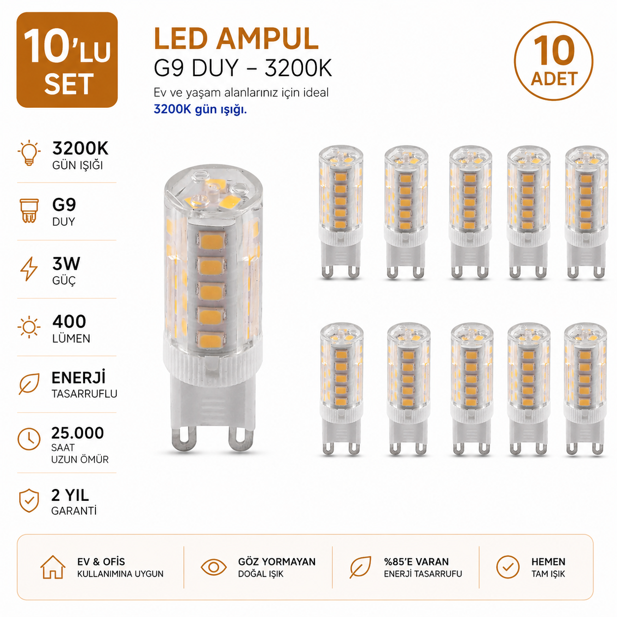 G-9 3 Watt 3200 K LED AMPUL / 10'lu Set