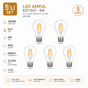 E-27 6 Watt 3000 K LED AMPUL / 5'li Set