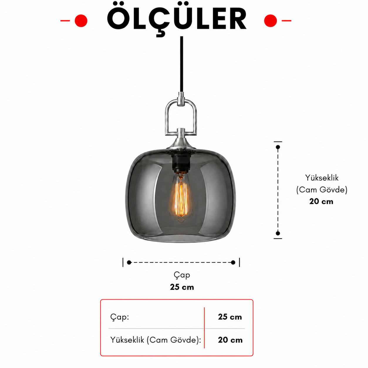 Aurelia Small Füme Cam Sarkıt 3'lü Set Krom