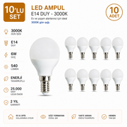 E-14 6 Watt 3000 K LED AMPUL - Soft Top / 10'lu Set